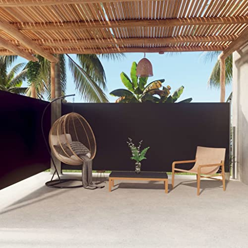 Toldo lateral retráctil de 160 x 600 cm, protección UV, pantalla enrollable automática para balcón y terraza, tela negra, cortina de privacidad para exteriores