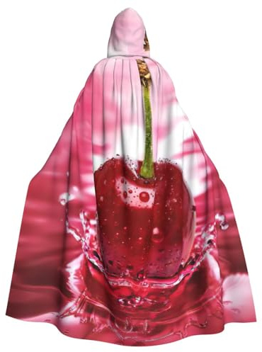 JEJEA Capa con capucha de mago de bruja con estampado de cerezas rojas, capa de fiesta de Halloween para disfraz de bruja vampiro