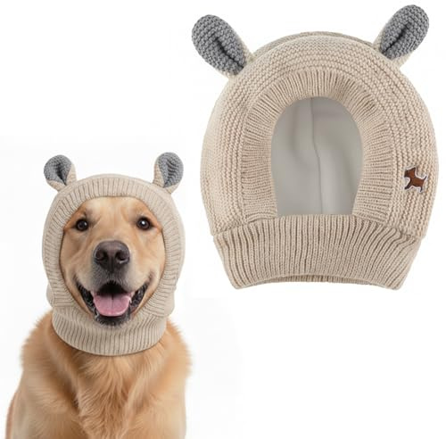 Cappello Invernale per Cani, Cappello Lavorato a Maglia per Cani, Caldo, Confortevole, Cappelli Invernale per Animali Domestici, Cappelli Invernale Caldo, Copricapo per Gatti Cane – Beige