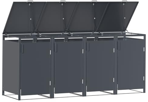 JOMO Mülltonnenbox 4-er 240L aus verzinktem Stahl in Anthrazit – Wetterfeste Mülltonnenverkleidung - Mülltonnenhaus für 240L Tonnen, stabile Müllbox mit Belüftung