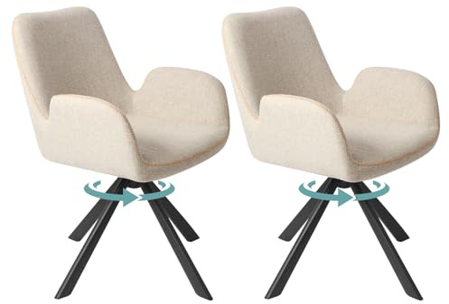 HOMAVO Drehbare Esszimmerstühle 2er Set mit Armlehnen – 360° ergonomische und Bequeme Stühle mit breiter Sitzfläche – Für Esszimmer, Wohnzimmer oder Büro