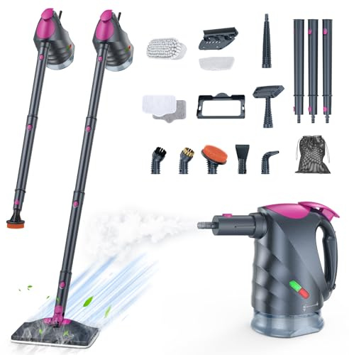 10-in-1 Steam Cleaner, Steam Mop & Detachable Handheld Steam cleaner with 320ml Water Tank, 10s Fast Heating, Portable Steamer for Kitchen, Floor, Tiles, Window, BBQ Grill, Car, Mid Gray