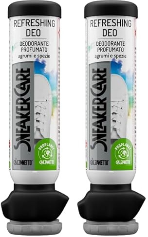 Sneakercare Deodorante Spray per Scarpe, Elimina Odori fino a 24h, Formula con Oli Essenziali (Bergamotto, Mughetto), 100 ml Travel, Made in Italy (Confezione da 2)