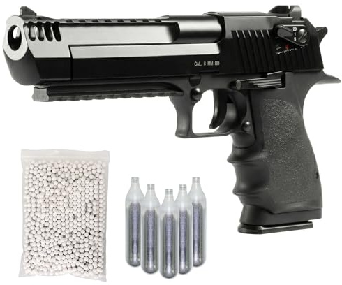 Pistola CO2 Desert Eagle DE L6 softair blowback, POTENZA 0,9 JOULE, polimero/metallo, singolo/raffica, hop-up, 269mm 1094g, bundle 1000 pallini + 5 bombolette