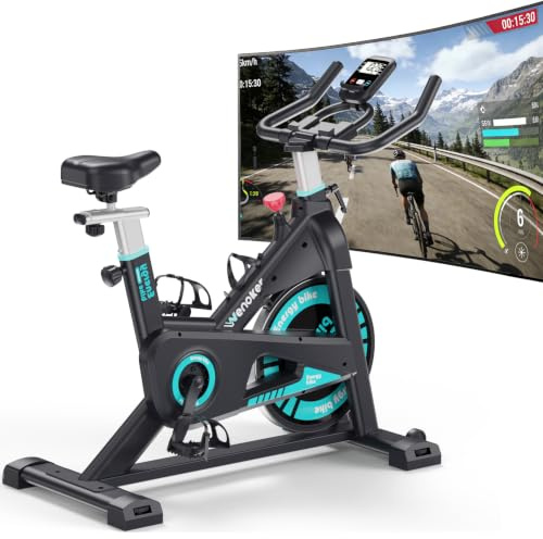 WENOKER Vélo d’Appartement Connecté, Pour 143–192 cm | 160 kg, Résistance Magnétique, Écran LCD, Selle 4D, Guidon 2D, Silencieux <20 dB