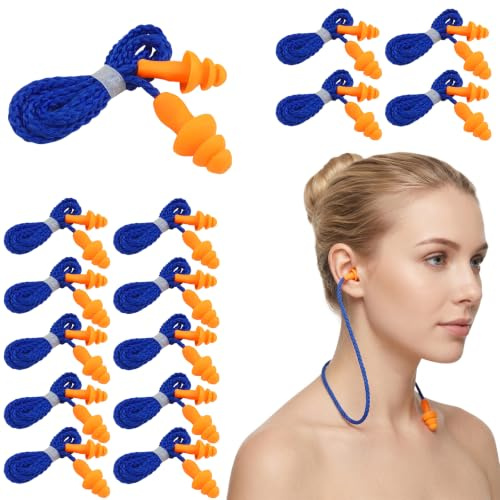 40 Pares de Tapones Oidos con Cuerda, Tapones Oidos Silicona para Dormir y Cancelación de Ruido, Tapones Reutilizables para Natación, Trabajo, Estudio y Viajes, Protección Auditiva, Azul