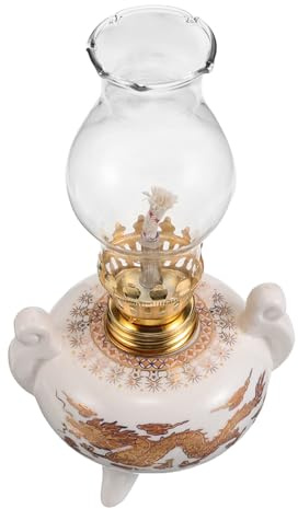 Operitacx Weiße Keramik Petroleumlampe im Vintage Stil mit Doppeldrachen Design Dimmbar und Windgeschützt als Elegante Tischdekoration für Zuhause