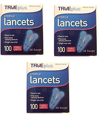 TruePlus Sterile Lancets, 28 Guage, 3 Boxes of 100 (300 Total)
