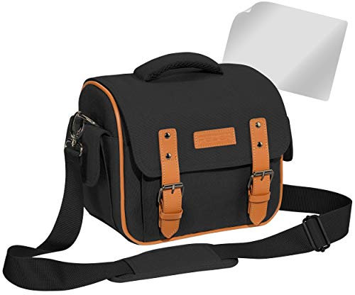 PEDEA DSLR-Kameratasche Vintage mit Displayschutzfolie für Panasonic Lumix DMC-G2 / Pentax K-S2 / Ricoh GR II / Sony Alpha 68 / Canon EOS 6D Mark II 80D 750D 800D 1000D 4000D, Gr. XL schwarz