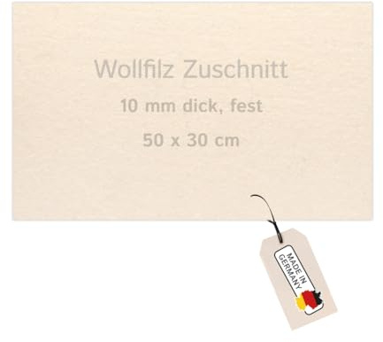 The Felt Store feltro bianco 50 x 30 cm spessore 10 mm, peso specifico 0,36 (solido) feltro spesso, feltro di lana - Made in Germany