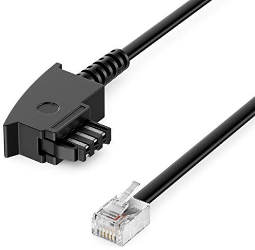 deleyCON 20m Telefonkabel TAE-F Stecker auf RJ11 Stecker Int. Norm 6P4C Flachkabel Analoge Endgeräte an TAE-F Telefondose Telefon Fax Modem Router Anrufbeantworter Schwarz