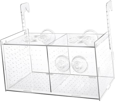 POPETPOP Fisch Box - Acryl Fischzuchtbox Fisch Züchter Box mit 4 Saugnäpfen für Babyfische Garnelen Guppy Clownfish Aggressive Fisches