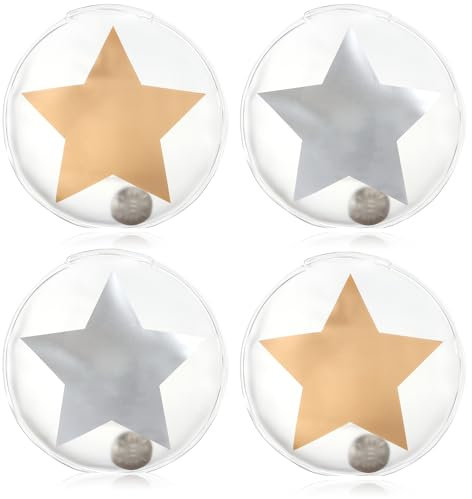 com-four® 4X Taschenwärmer wiederverwendbar - Handwärmer mit Stern Motiv - Wärmepad für kalte Tage und für unterwegs - Wärmeknickkissen (4 Stück - Stern - Silber-/goldfarben)