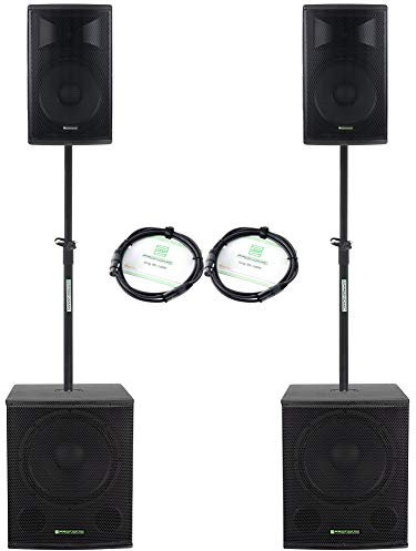 Pronomic Powerstage Economy 1812 2.2 - set PA attivo con 2x subwoofer da 18 e 2x satelliti da 12 - 840 watt potenza totale (RMS) - include tubi distanziatori e cavi XLR