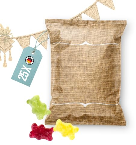 Logbuch-Verlag 25 kleine Süßigkeiten Fruchtgummi Give-Away beige Adventskalender Tischkarte für Feste Gäste Kunden 7 x 9 cm