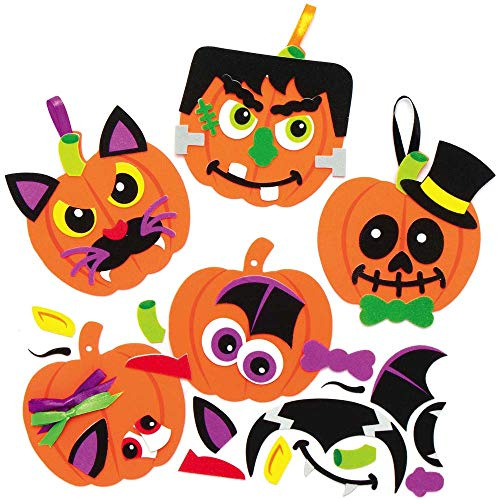 Baker Ross AX254 Kit De Décoration De Citrouille D'Halloween - Lot De 8, Citrouilles En Mousse Avec Des Autocollants Drôles De Visage Pour Les Activités D'Arts Et D'Artisanat Pour Enfants