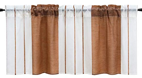 HeichkelL Scheibengardine mit Streifen-Dessinierung, Braun HxB 45x120 cm | Halptransparente Kurzstores, Tunnelzug Küche Esszimmer Bistrogardine
