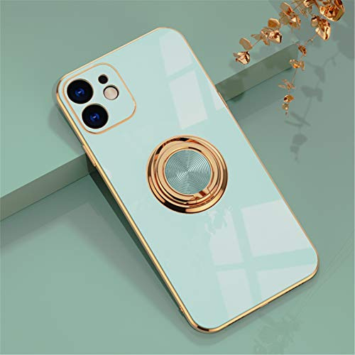 EYZUTAK Hülle für iPhone 12 Mini 5.4 Zoll, Glänzend Weiche Silikon TPU Slim Case mit 360 Grad Ring Ständer Bumper Stoßfest Schutzhülle Fingerhalter Magnetische Autohalterung Cover - Grün