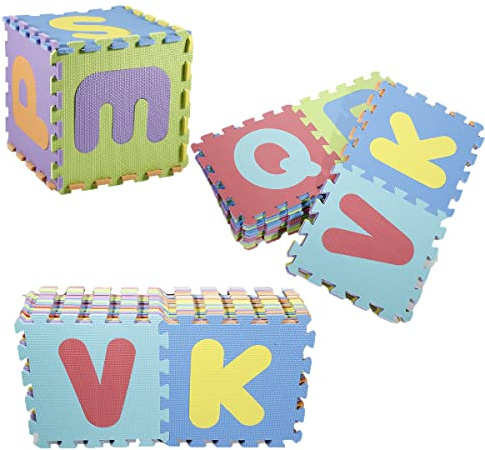 XUANYU Kinder Puzzlematte 72 Teile Spielmatte mit Buchstaben A-Z und Zahlen 0-9 Bodenschutzmatte Dicke 0,9 cm (30×30 cm/Teilige)