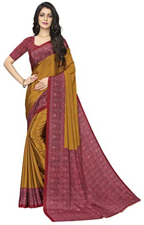 Vimla Sari da donna giallo tacchino da 6 metri in seta artistica con blusa, tradizionale tessuto Mysore Silk Weave include camicetta