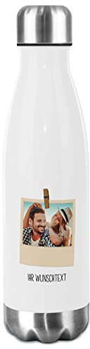 Print Royal Trinkflasche Edelstahl selbst gestalten mit Foto im Rahmen & Text - Thermosflasche, Wasserflasche BPA-frei, Camping, Schule, Sport I Personalisiertes Geschenk, Polaroid 2, 500 ml