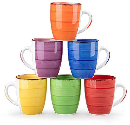 vancasso Bonita Mugs Set of 6, 360ml Stoneware Coffee Cup and Mug, Microwave & Dishwasher Safe Tea Cups, Large Mugs for Hot Drinks, Warm Color