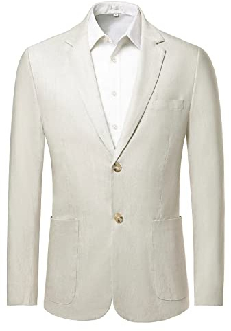 RONGKAI Mens Linen Blazer Casual Sports Coats Jacket for Men Slim Fit Two Button Lightweight Suit