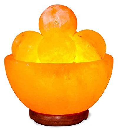 Gigesute Ciotola della Lampada di Sale dell'Himalaya Interruttore dimmerabile, Cristallo di Pietra Naturale frantumato Lampada da Tavolo di Roccia salata con 5 Sfere di Sale, Elegante Base in Legno