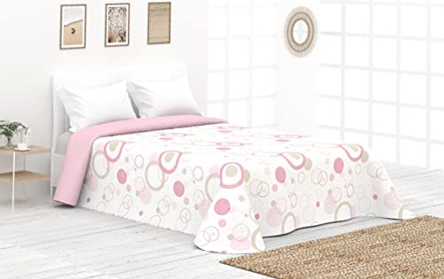 Victorio & Lucchino Colcha Fina de Verano y Primavera Sin Cojines. Ligera Colcha cubrecama de Microfibra. (Cama 150 cm, Círculos - Rosa)