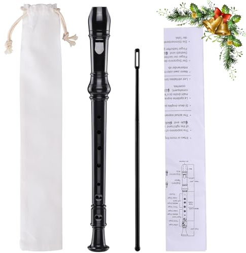 Flöte für Anfänger, 8-Loch-Flöte, Deutsche Griffsatz-Blockflöte, Inklusive Umverpackung, Flöten-Reinigungsstift und Bedienungsanleitung, Schwarz
