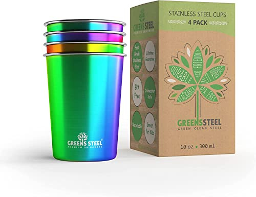 Greens Steel Tazza Acciaio Inox per Bambini - Arcobaleno, 300 ml I Tazze Metallo Premium I Bicchieri Riutilizzabili Senza BPA I Set Tazze Impilabili I Ideali per Bambini I Antigraffio, Antiscivolo
