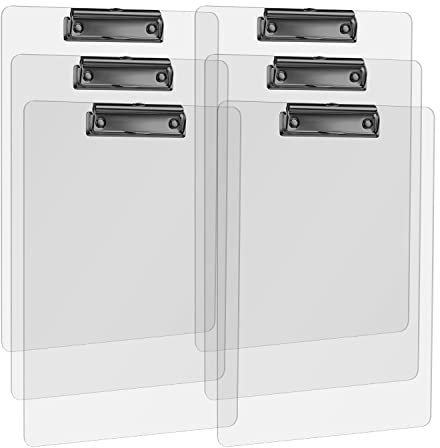 MSDADA Carpeta Portapapeles con Clip de Metal, Portapapeles Transparente Acrílico Tamaño A4 Carpeta Portapapeles Vertical Negro(6 piezas)