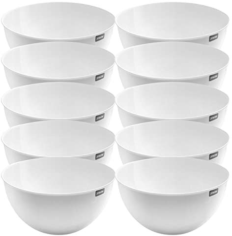Lot De 10 Bols en Plastique 500 ml l Ø12,5 cm, Saladier en Plastique, Bols à Soupe Légers, Bols à Dessert, RéUtilisables, sans BPA | pour Soupe, Dîner, Pop-Corn, Salade, Snacks, PâTes- Blanc