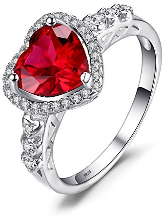 JewelryPalace Verlobungsring Eheringe Promise Verlobung Ring Silber 925 Damen, Edelstein Synthetisch Rubin Ringe, Herz Liebe Silberringe Antragsring Entouragering Ringe, Damen Schmuck Rosegold Gold