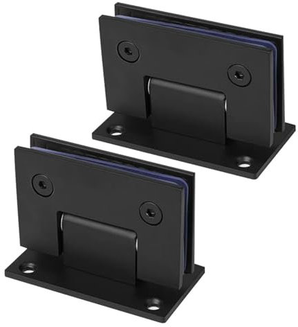 WANLIAN 90°Grad Heavy Duty Bad Klammer, Glas Dusche Türen Scharnier, Edelstahl Glastür Scharnier Quadrat Zwei-Wege-fixierte Glastür Scharnier Klammer Schrank Vitrine Kabinett Clip schwarz(2PCS)