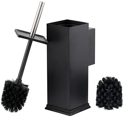 bremermann Escobillero de inodoro con soporte de pared, soporte para escobilla de inodoro, cuadrado de acero inoxidable, color negro