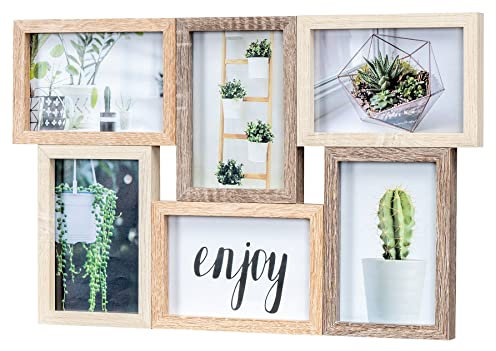 levandeo Bilderrahmen 6 Fotos 10x15 Fotorahmen Natur Eiche Braun Holz Glas Wanddeko Fotogalerie Collage Fotocollage Wandgalerie