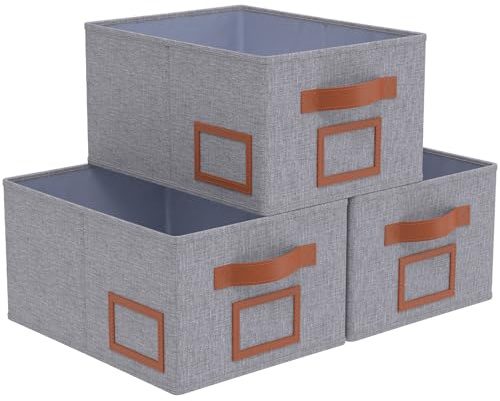OUTBROS Caja de almacenamiento, juego de 3 Cesta de almacenaje Plegable, Organizador Armario, para Ropa, libros, Dormitorio, Estanterías y Mas, (40 x 30 x 20 cm, Gris)
