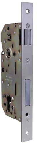 Amig - Serrure Encastrée pour Portes en Bois | Avec Gâche de Fermeture | Face et Support à Angle Carré | Entrée de 50 mm | Pêne réversible | Acier Inoxydable | Argent Mat | 240 mm