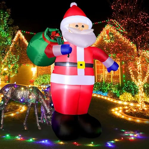 Babbo Natale gonfiabile, 240 cm, con luci a LED, 8 piedi, figura gigante, Babbo Natale gonfiabile, XXL, decorazione natalizia IP44, resistente alle intemperie, illuminazione per interni ed esterni
