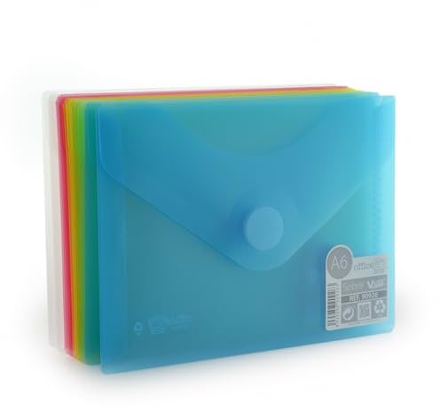 Office Box, Packung mit 10 Mappen mit V-Lock-Verschluss, Größe A6 / Reisepass, Reisepass – erhältlich in 5 klassischen durchscheinenden Farben mit Soft-Touch-Oberfläche, 100 % recycelbar (sortiert)