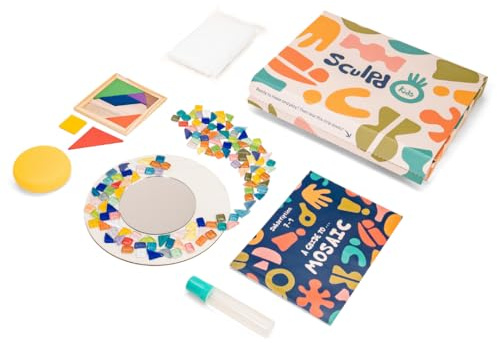Sculpd Kids Mosaic Kit, Painting Craft Set for Kids Age 4-6, Pottery, Includes Mosaic Tiles, 1 Tangram Tile Game, 2 Bags of Plaster, Additional Crafting Supplies & 1 Mirror, Montessori Education