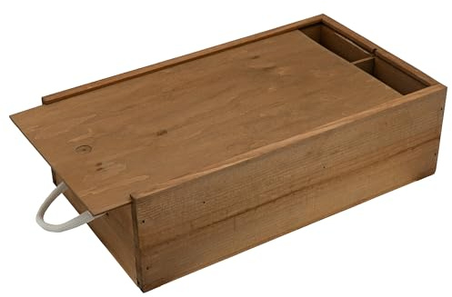 HRB Weinkiste aus Holz braun, Geschenkverpackung Holzkiste für 2 Flaschen, Geschenkkiste mit Kordel ideal für Weinflaschen Verpackung (Weinkiste Doppelflasche)