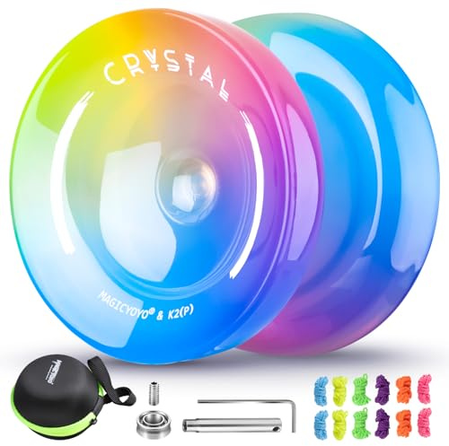 Responsives JoJo für Kinder und Anfänger, professionelles JoJo Crystal K2, Dual Purpose Jo-Jo für Erwachsene + zusätzliches unresponsives YoYo Lager + 12 Jo Jo Schnüre (gelb rosa blau verläuft)
