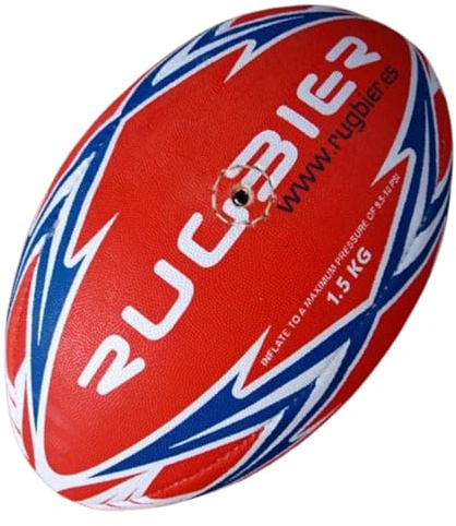 RUGBIER - Balón Medicinal de Rugby - Peso 1,5 Kg - Tamaño T5 - Ideal para Entrenamientos de Fuerza y Pases - Color Rojo/Azul