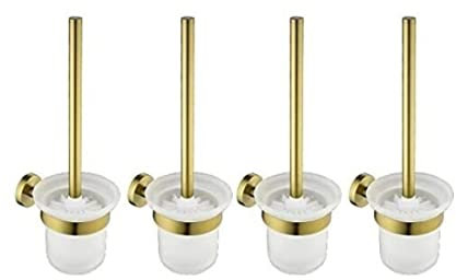 Brosse Toilettes WC Balayette WC Porte-Brosse De Toilette en Or Porte-Brosse De Toilette Mural en Acier Inoxydable Porte-Verre en Verre Accessoires De Salle De Bain Brosses WC Et Supports(4 Pcs)