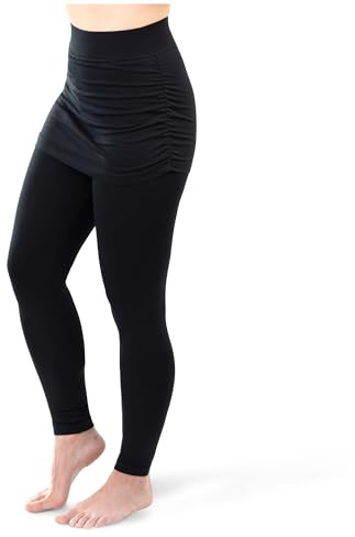 SES Leggings mit Rock Damen 32-34 bis 56-58 - 2-in-1 aus Baumwolle schwarz | blickdichte 2-in-1 Damen Baumwoll Leggings mit angesetztem Rock und perfekter Passform - elastisch und bequem für jeden Look