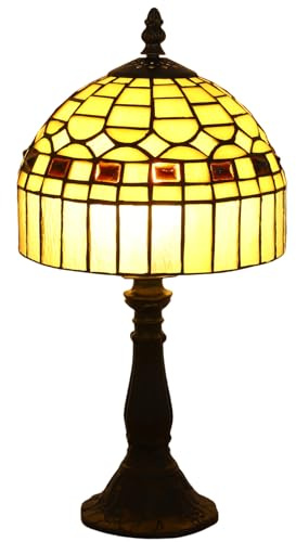 FUMAT Tiffany Tischlampe, Kleine Retro Lampe, Deko Tischleuchte Nachttischlampe, Handcraft Bunte Glas Lampenschirm, Mit E27 LED Glühbirne, für Schlafzimmer Wohnzimmer Büro