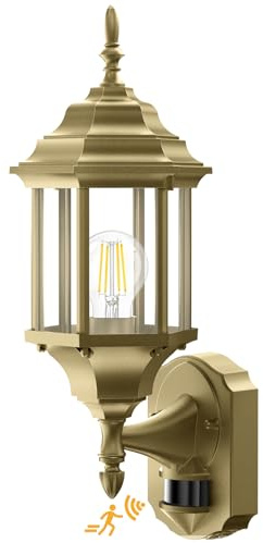 Redluck Motion Sensor Outdoor Lights, 16 inch Dusk to Dawn Outside Porch Lights, Waterproof Anti-Rust Aluminum Outdoor Wall Lights Exterior Lighting Fixtures for House, Garage, Front Door, Gold