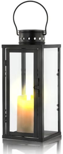 Accmuzzy Schwarz Laternen für Draußen, Metall und Glas Grablaterne Friedhof Wetterfest, Ideal als Windlicht Outdoor, Kerzenhalter, und Laterne Deko für Garten und Friedhof